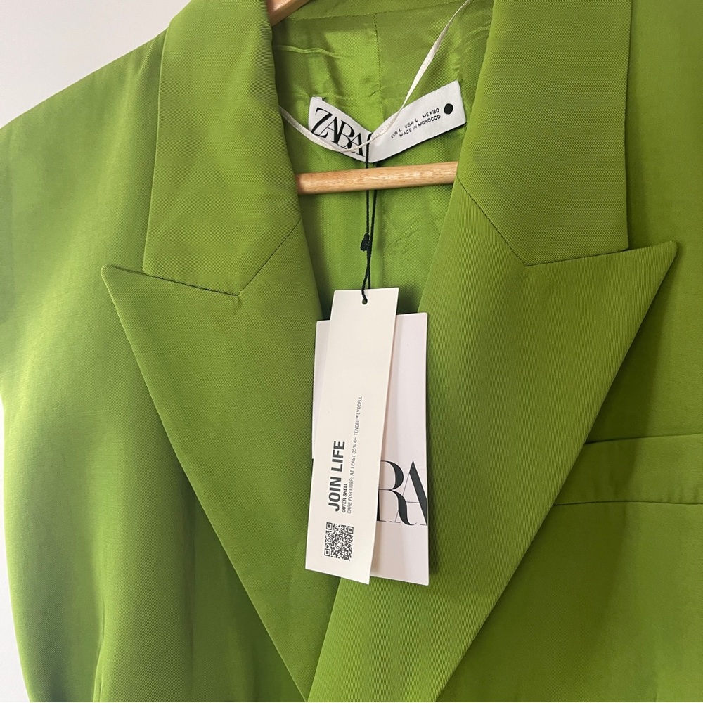 Zara Lime Green double breasted Blazer Vest with Belt L - Picture 2 of 6